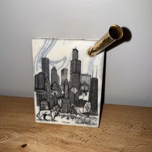 Vintage Chicago Landmarks Marble Pen Holder Desk Accessory Hancock Sears Picasso